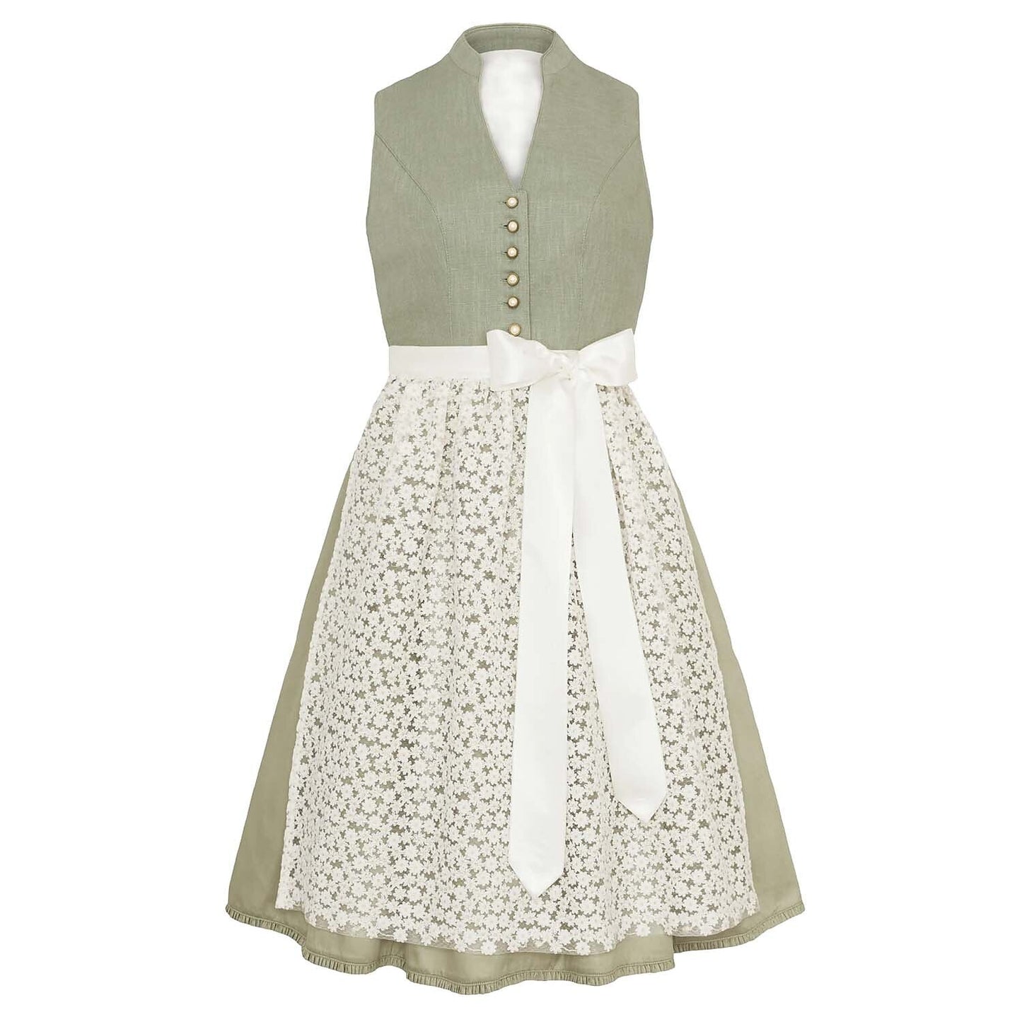 Oktoberfest Grünes elegantes Dirndlkleid mit floraler Spitzenschürze 1