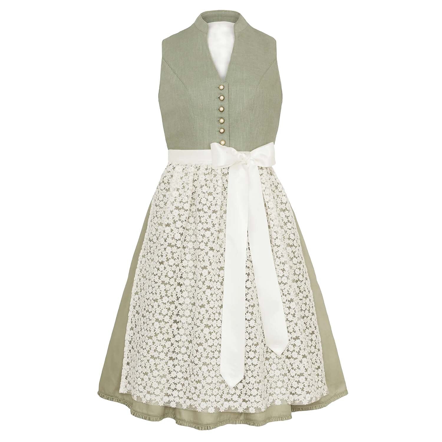 Oktoberfest Grünes elegantes Dirndlkleid mit floraler Spitzenschürze 1