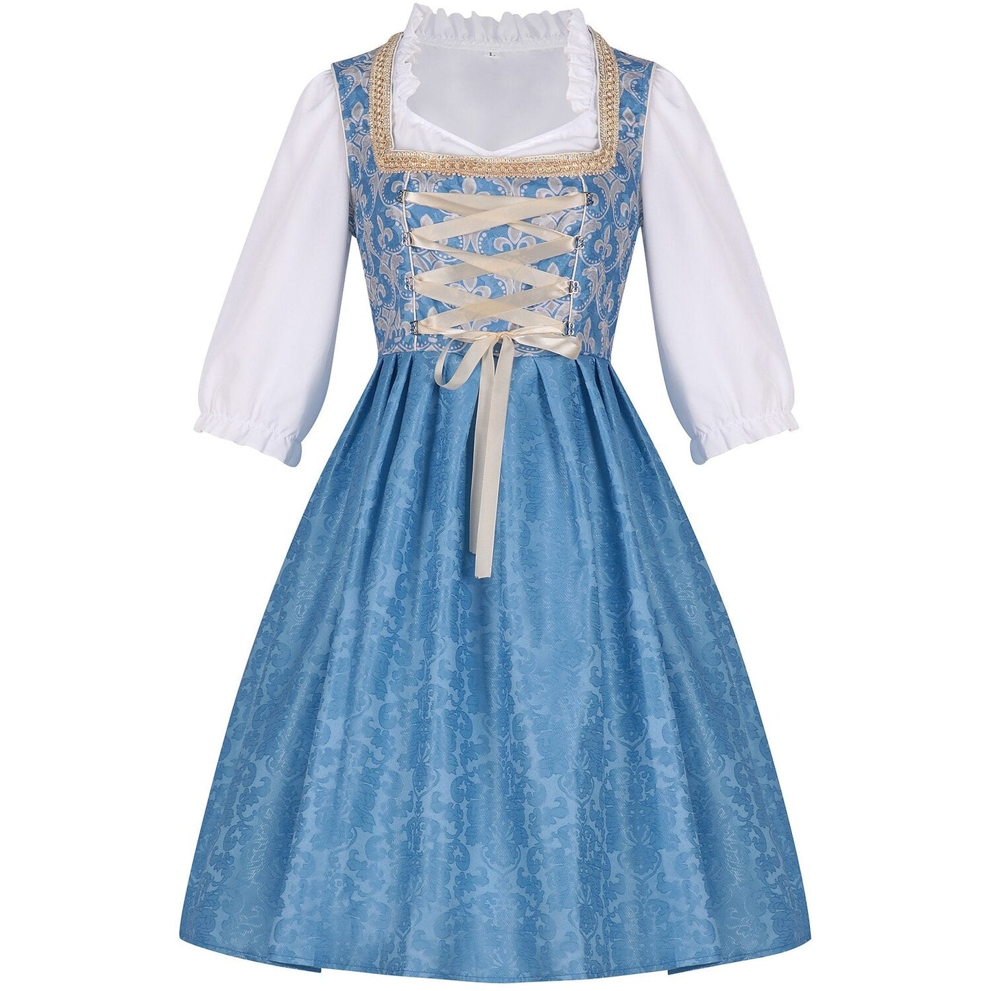 Oktoberfest Kostüm Blaues Dirndlkleid mit Bluse und Spitzenschürze 2