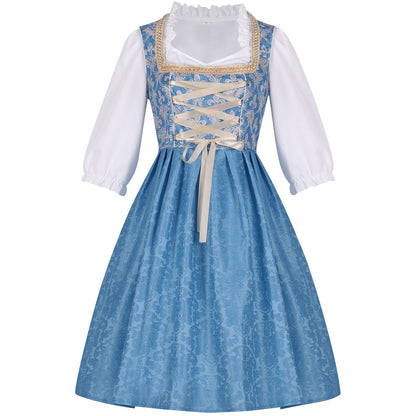 Oktoberfest Kostüm Blaues Dirndlkleid mit Bluse und Spitzenschürze 2