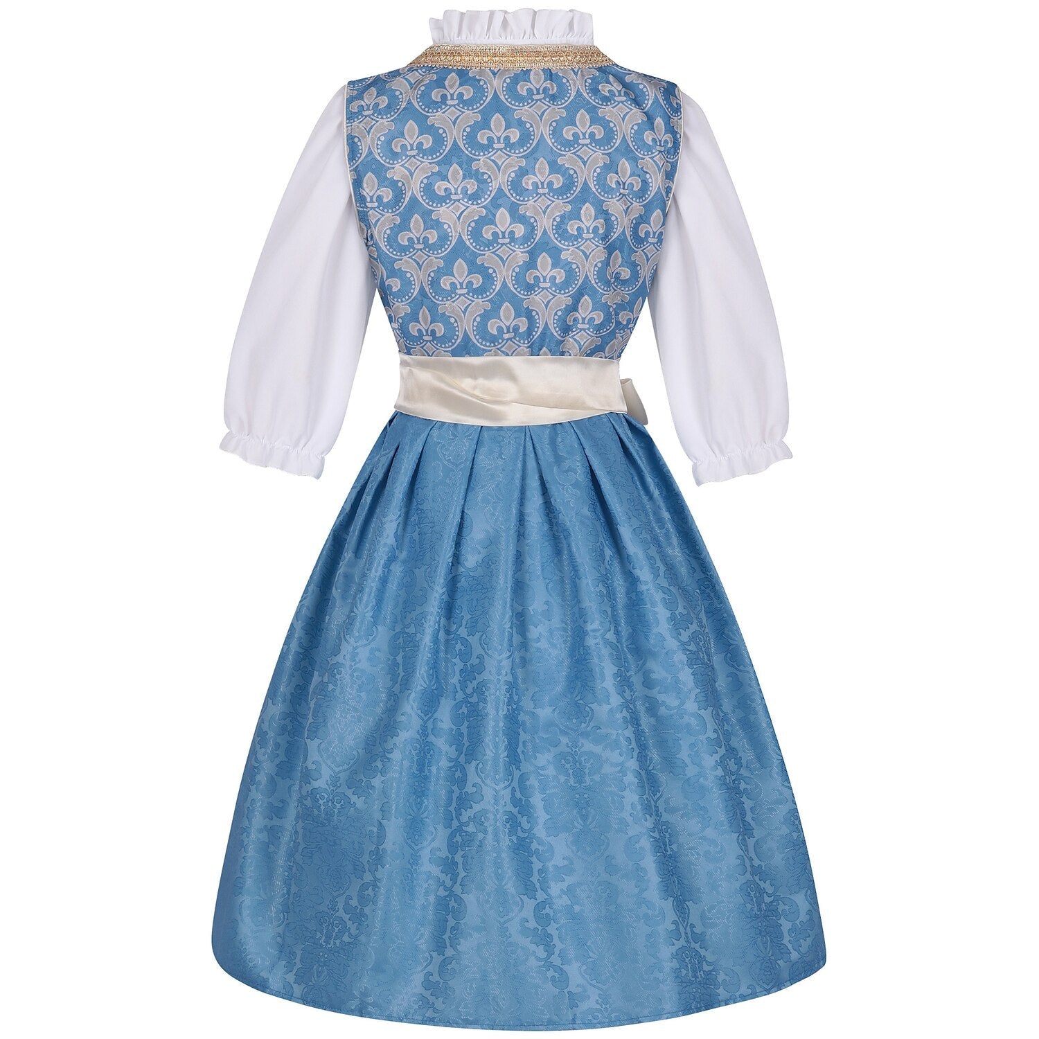 Oktoberfest Kostüm Blaues Dirndlkleid mit Bluse und Spitzenschürze 3