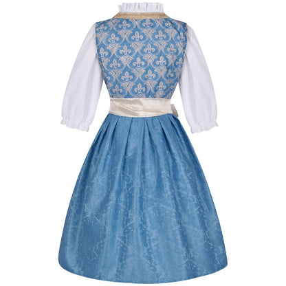 Oktoberfest Kostüm Blaues Dirndlkleid mit Bluse und Spitzenschürze 3