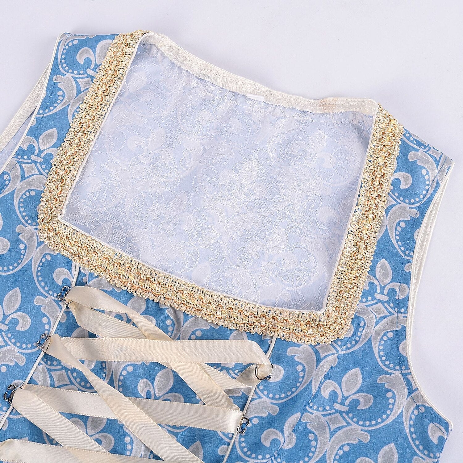 Oktoberfest Kostüm Blaues Dirndlkleid mit Bluse und Spitzenschürze 4