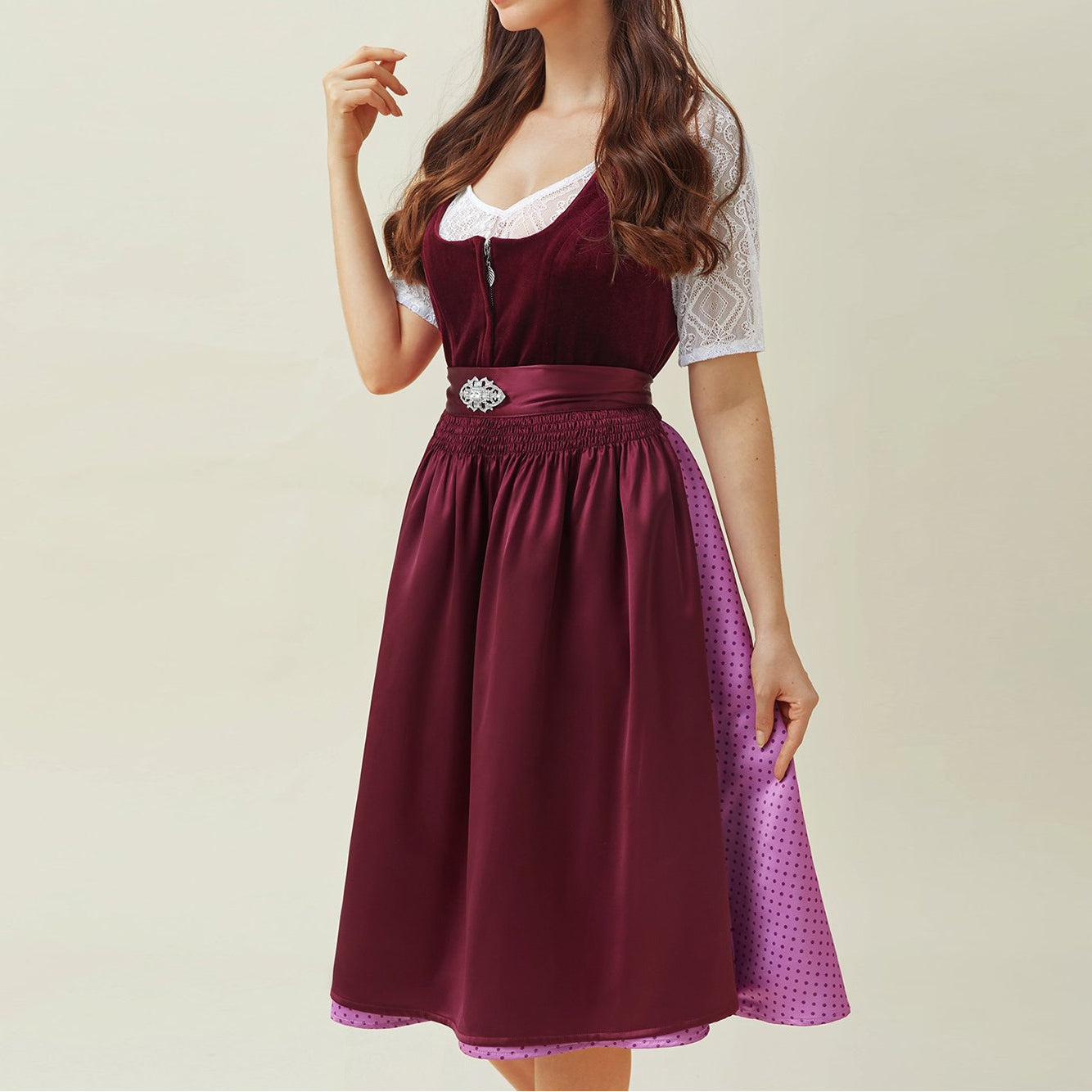 Oktoberfest Lila Elegantes Dirndlkleid mit Schürze 1