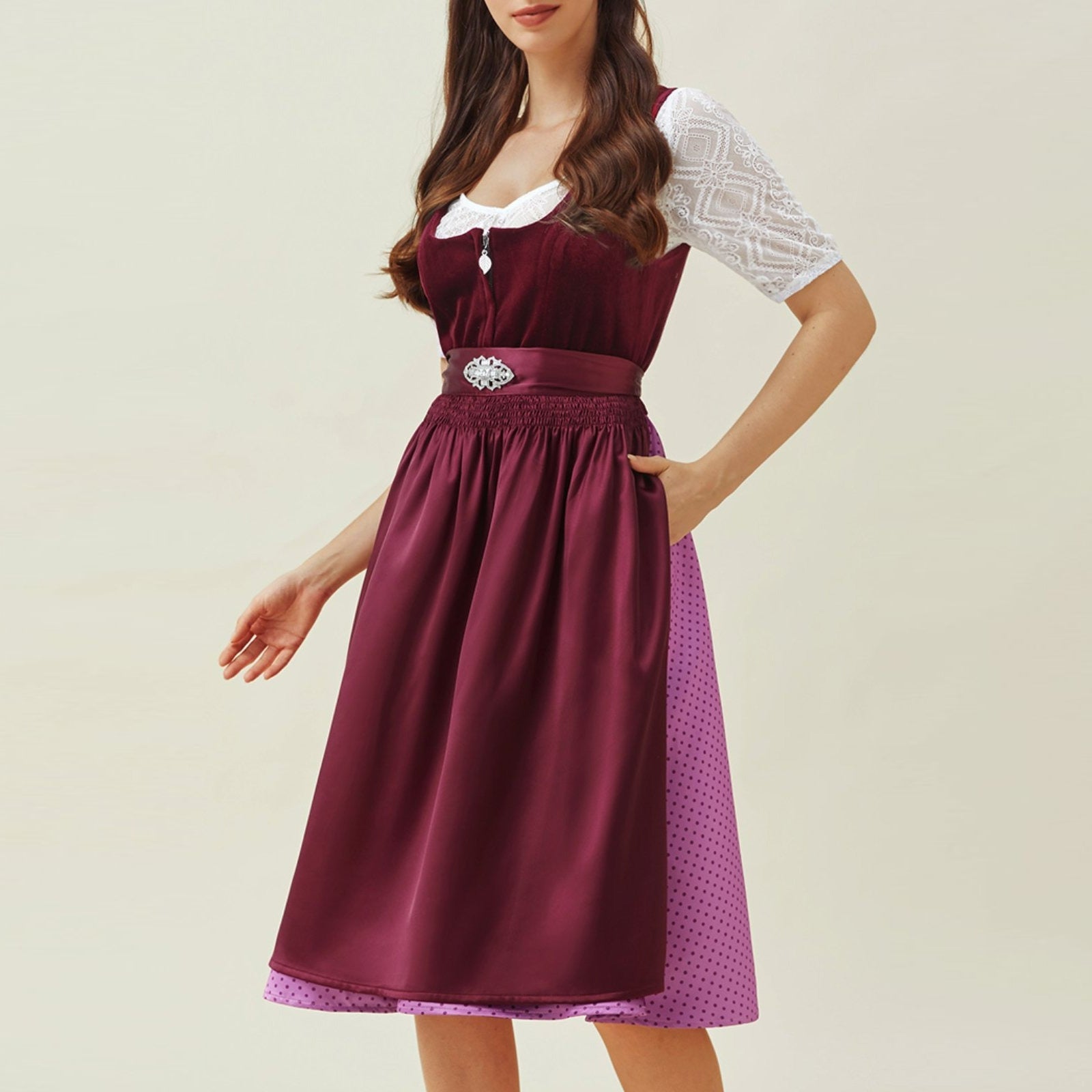 Oktoberfest Lila Elegantes Dirndlkleid mit Schürze 2