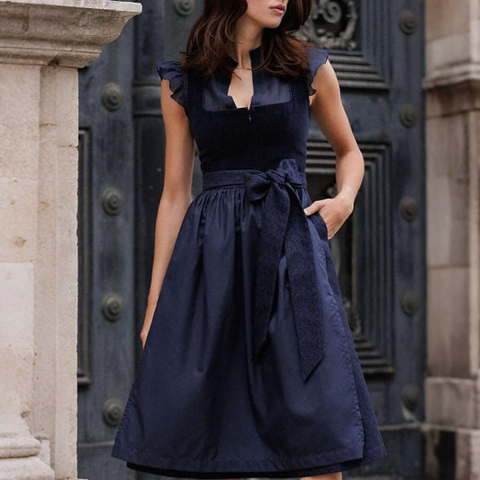 Oktoberfest Marineblau Elegantes Dirndlkleid mit Schürze 0