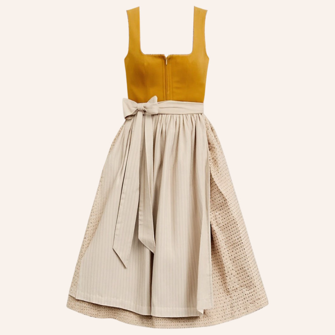 Oktoberfest Orange Vintage Dirndl Kleid mit Beige Schürze 1