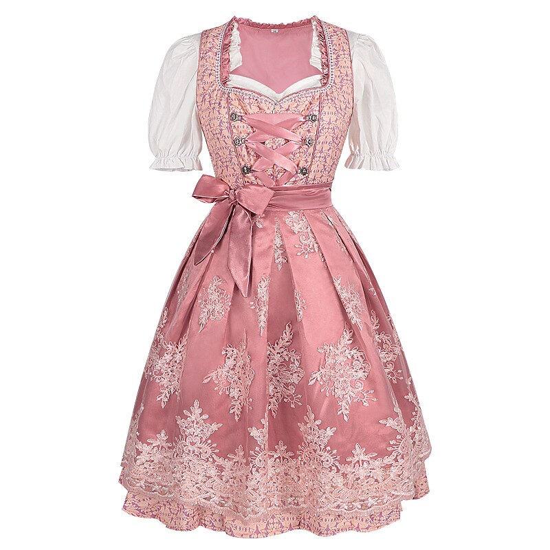 Oktoberfest Rosa Dirndlkleid mit bestickter Schürze und Bluse 0