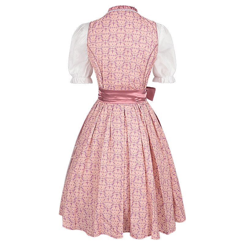 Oktoberfest Rosa Dirndlkleid mit bestickter Schürze und Bluse 1