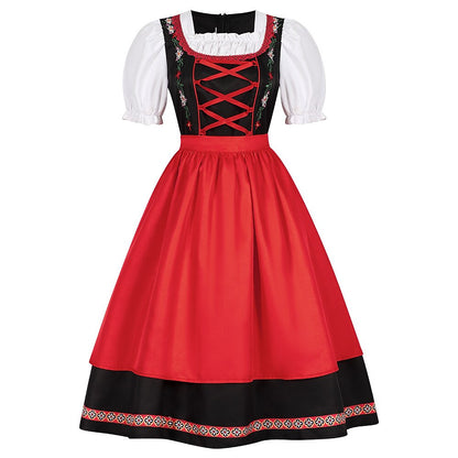 Oktoberfest Rot Schwarz Besticktes Dirndlkleid mit Schürze 1
