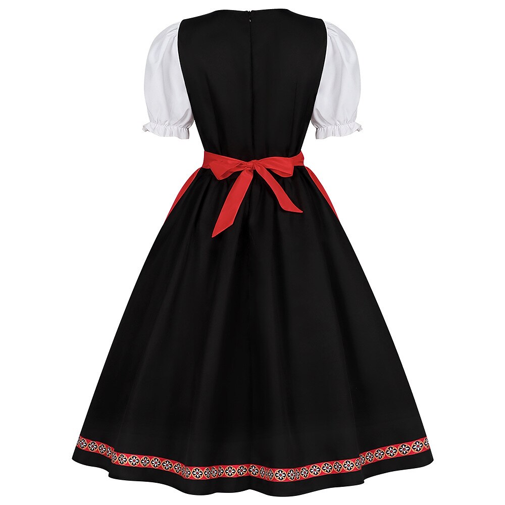 Oktoberfest Rot Schwarz Besticktes Dirndlkleid mit Schürze 2