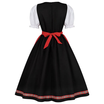 Oktoberfest Rot Schwarz Besticktes Dirndlkleid mit Schürze 2