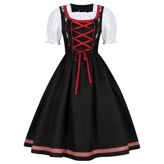Oktoberfest Rot Schwarz Besticktes Dirndlkleid mit Schürze 4