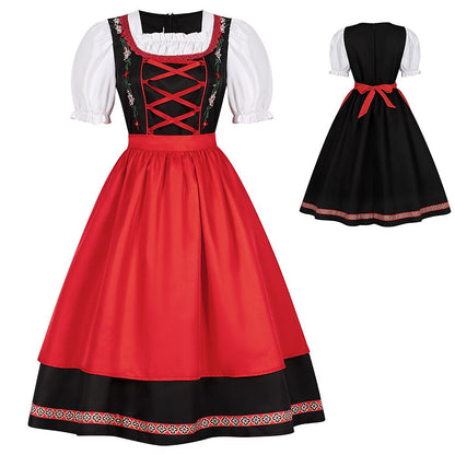 Oktoberfest Rot Schwarz Besticktes Dirndlkleid mit Schürze 5