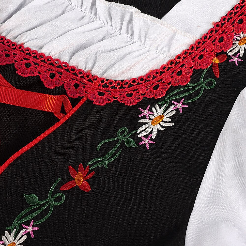 Oktoberfest Rot Schwarz Besticktes Dirndlkleid mit Schürze 7