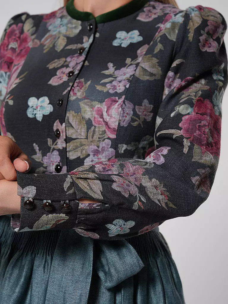 Oktoberfest Schwarzes geblümtes Vintage Dirndlkleid mit Schürze 3