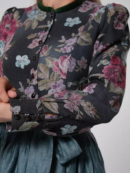 Oktoberfest Schwarzes geblümtes Vintage Dirndlkleid mit Schürze 3