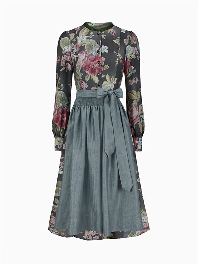 Oktoberfest Schwarzes geblümtes Vintage Dirndlkleid mit Schürze 4