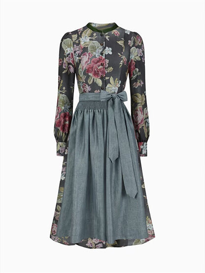 Oktoberfest Schwarzes geblümtes Vintage Dirndlkleid mit Schürze 4