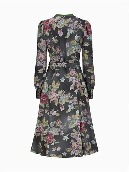 Oktoberfest Schwarzes geblümtes Vintage Dirndlkleid mit Schürze 6