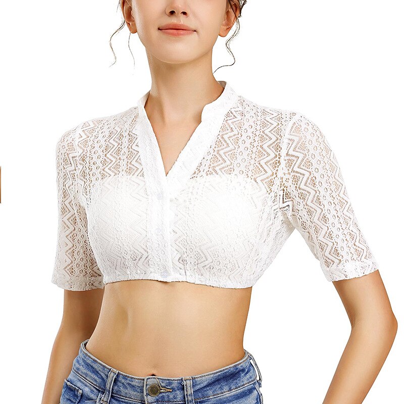 Oktoberfest Traditionelle Dirndlbluse mit Spitzenoberteil 4