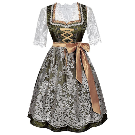 Oktoberfest Vintage Dirndl Kostüm mit bestickter Schürze und Bluse 0