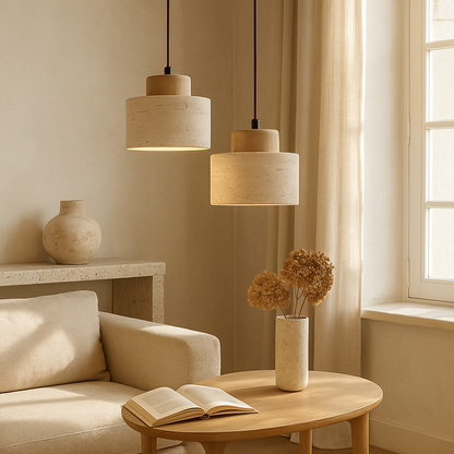 Pendrel | Elegante, von Travertin inspirierte Stein-Pendelleuchte 2