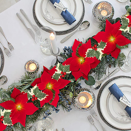 Poinsettia Blumen Lichterkette – LED Weihnachtsbeleuchtung für Innen und Außen, Ideal für Weihnachtsbaum und Festdekoration 2