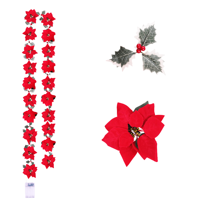 Poinsettia Blumen Lichterkette – LED Weihnachtsbeleuchtung für Innen und Außen, Ideal für Weihnachtsbaum und Festdekoration 6