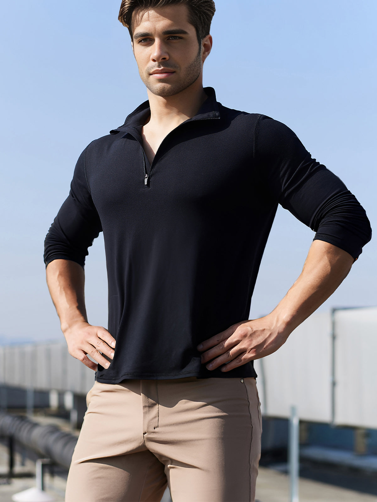 Herren Trainingshemd Halb-Reißverschluss Atmungsaktiv Elastisch-3