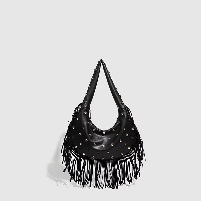 Retro Handtasche Damen aus Wildleder mit Fransen – Croissant-Form, Boho-Stil, Größe Klein und Groß, Elegante Tasche für Alltag und besondere Anlässe 0