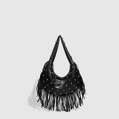 Retro Handtasche Damen aus Wildleder mit Fransen – Croissant-Form, Boho-Stil, Größe Klein und Groß, Elegante Tasche für Alltag und besondere Anlässe 0
