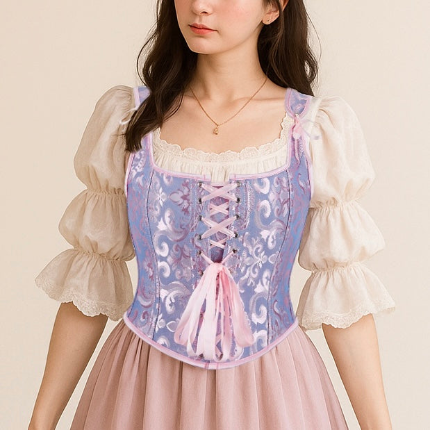 Retro Jacquard Korsett mit Schnürung und U-Rücken 4
