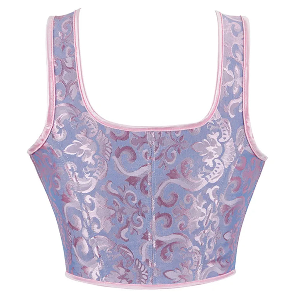 Retro Jacquard Korsett mit Schnürung und U-Rücken 7