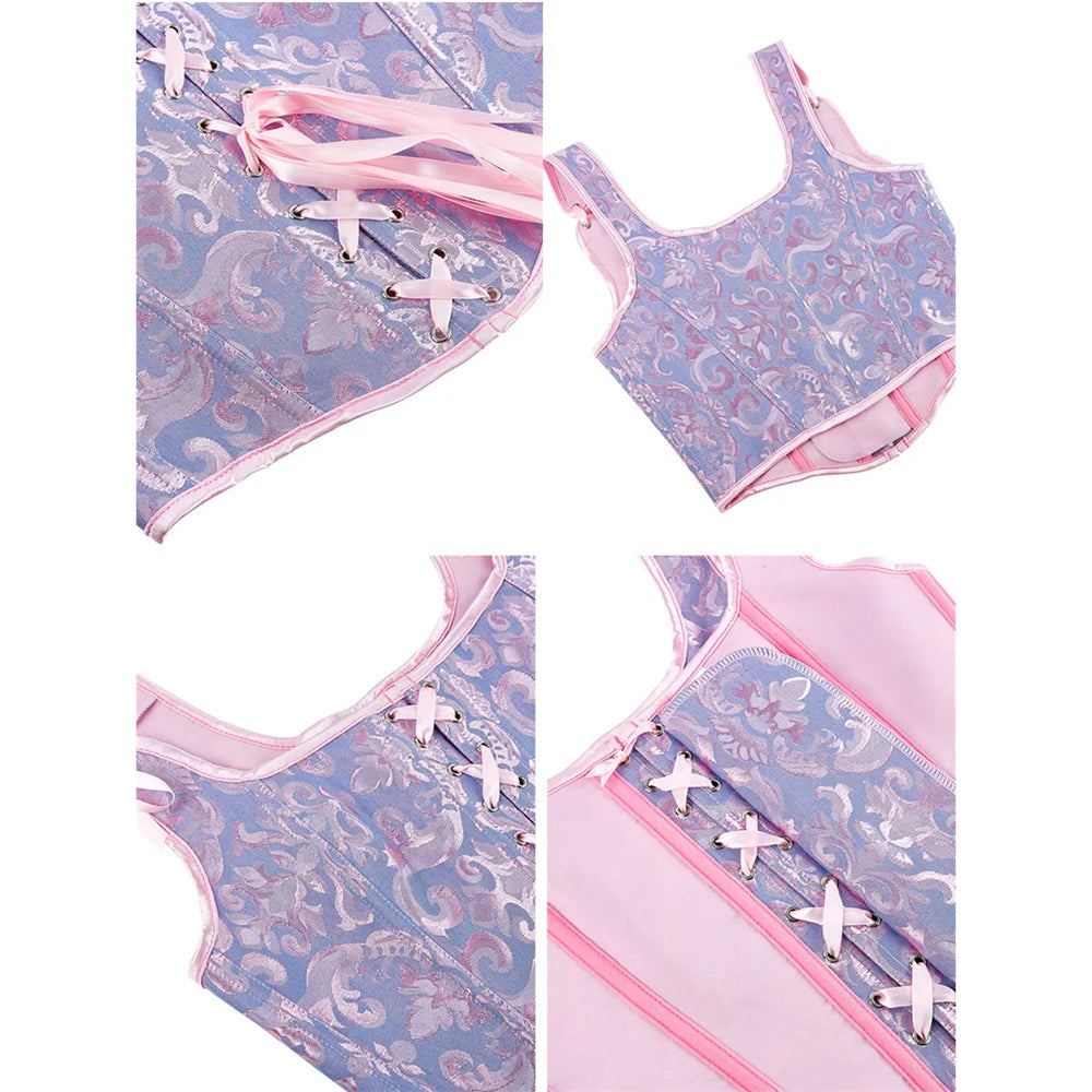 Retro Jacquard Korsett mit Schnürung und U-Rücken 8