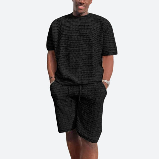 Herren Set Blau Größe M Baumwolle Kurzarm Hemd und Shorts-1
