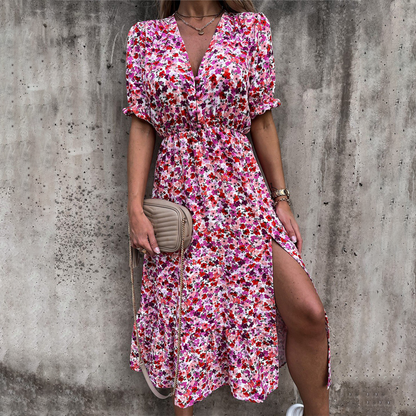 Variant image for Damen Sommerkleid Rosa Größe M Polyester mit V-Ausschnitt und Split-Detail-16