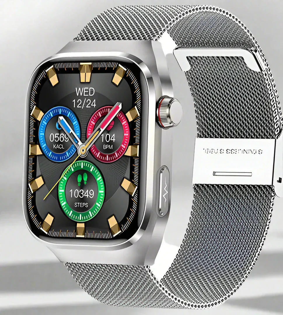 Health smartwatch with ECG & blood sugar monitoring – 2.04-inch AMOLED display & waterproof design