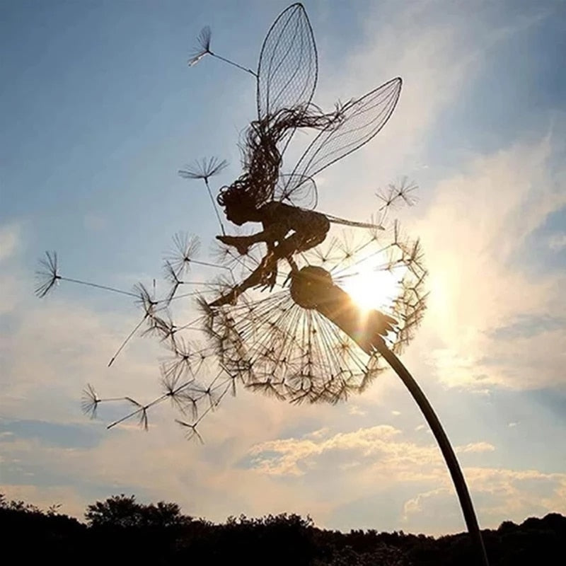 Enchanting garden fairy made of metal – Weatherproof sculpture for your garden decoration