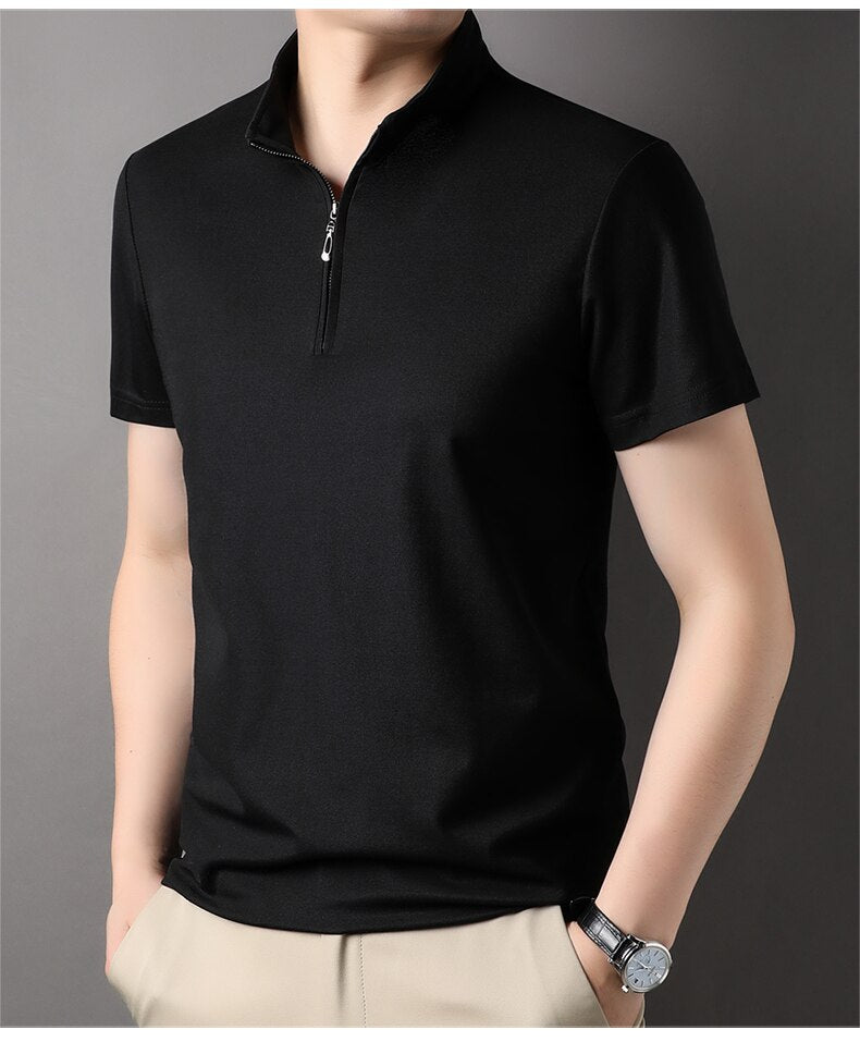 Herren T-Shirt Atmungsaktiv Mit Reißverschluss Bequem Baumwolle-4