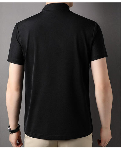 Herren T-Shirt Atmungsaktiv Mit Reißverschluss Bequem Baumwolle-5