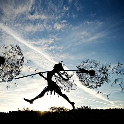 Enchanting garden fairy made of metal – Weatherproof sculpture for your garden decoration