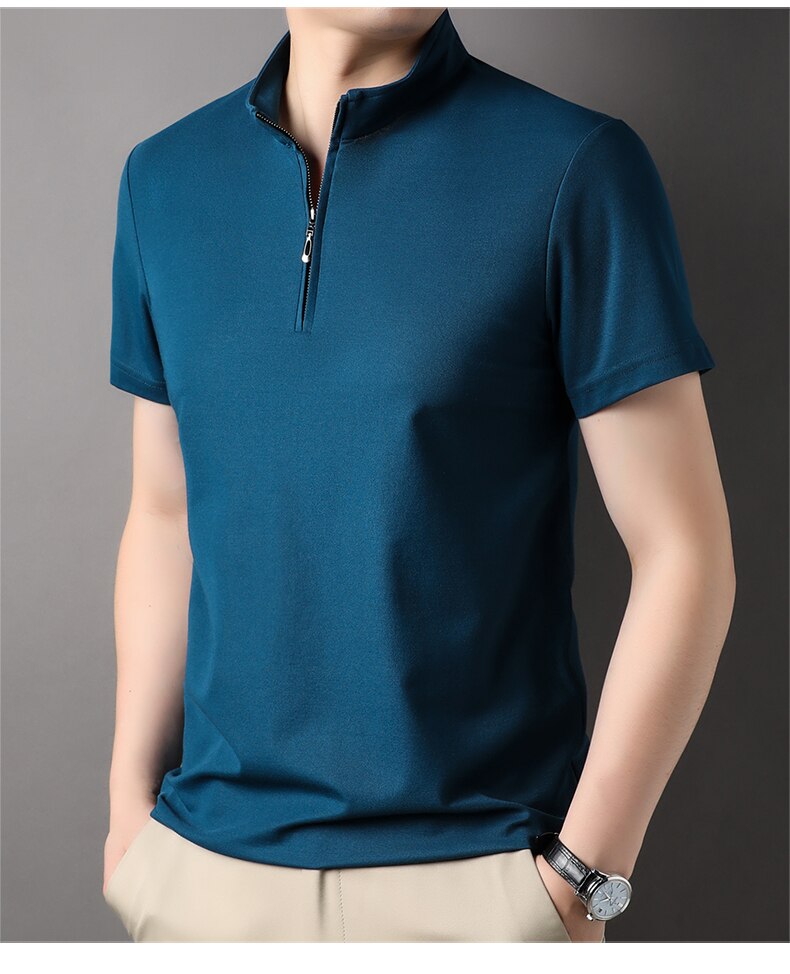 Herren T-Shirt Atmungsaktiv Mit Reißverschluss Bequem Baumwolle-2