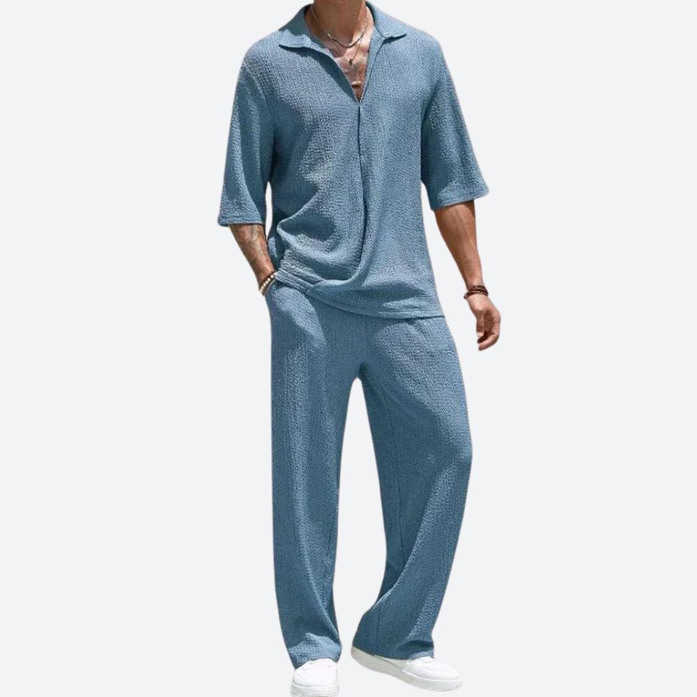 Variant image for Herrenhemd Blau Größe M Baumwolle Kurzarm Casual Sommer Hemd-1