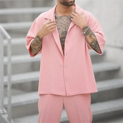 Herren Anzug Sommer Modern Bequem Baumwolle Stilvoll Atmungsaktiv-5