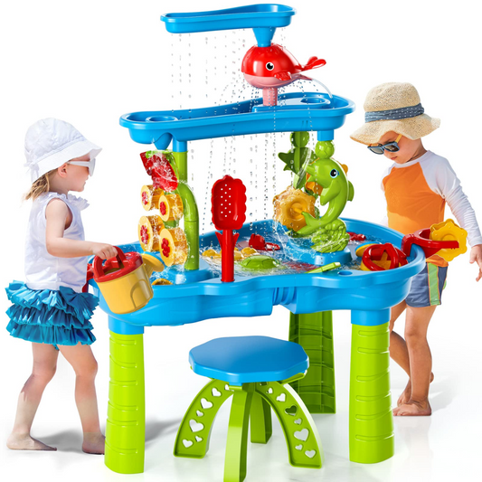 Sand- und Wasserspieltisch 3-in-1 für Kinder ab 3 Jahren – Sandspielzeug Set mit Zubehör für kreatives Spielen im Freien 0