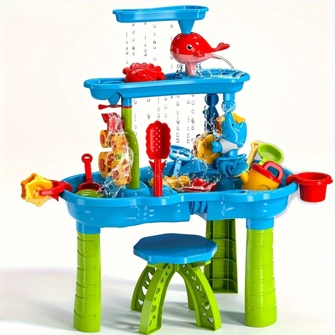 Sand- und Wasserspieltisch 3-in-1 für Kinder ab 3 Jahren – Sandspielzeug Set mit Zubehör für kreatives Spielen im Freien 1