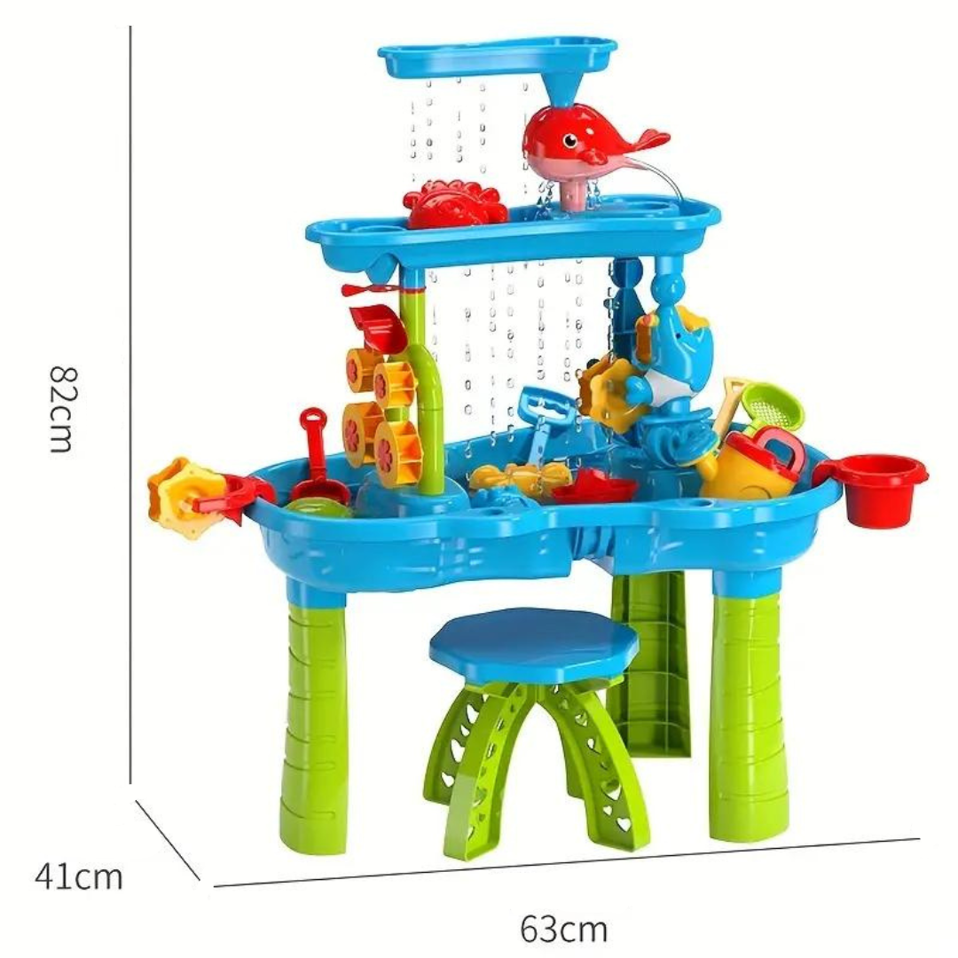Sand- und Wasserspieltisch 3-in-1 für Kinder ab 3 Jahren – Sandspielzeug Set mit Zubehör für kreatives Spielen im Freien 4