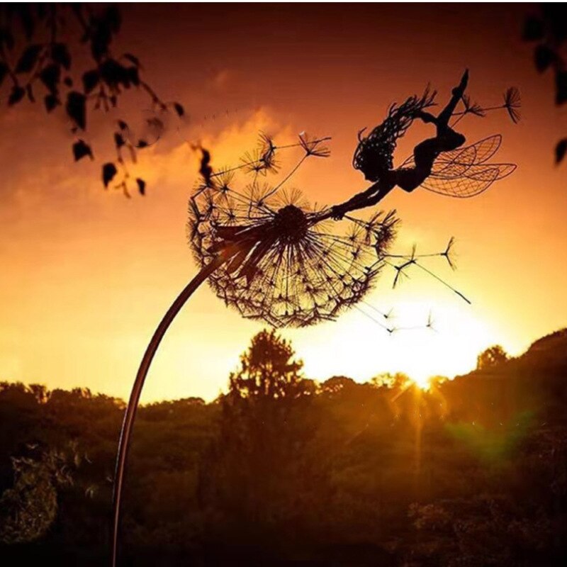Enchanting garden fairy made of metal – Weatherproof sculpture for your garden decoration