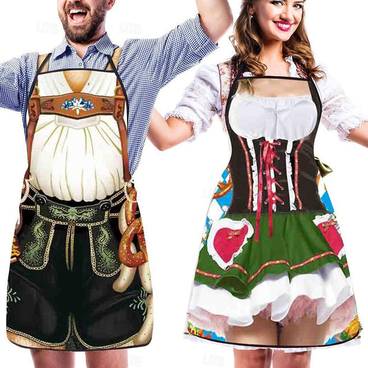 Schürze mit Oktoberfest-Lederhosen- und Dirndl-Aufdruck für Paare 0